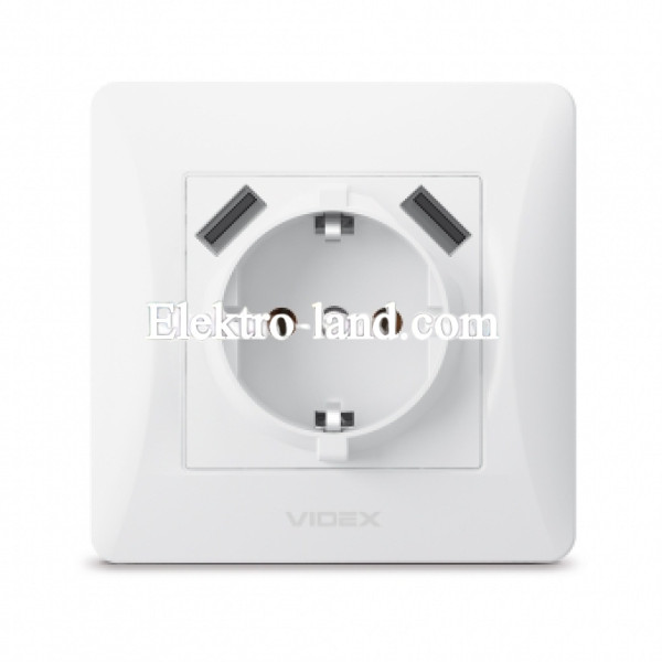 Розетка одинарная с заземлением и 2USB белая Videx Binera 